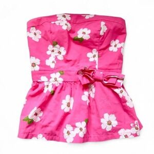 gilly hicks floral smocked tube top pink strapless bandeau top small y2k